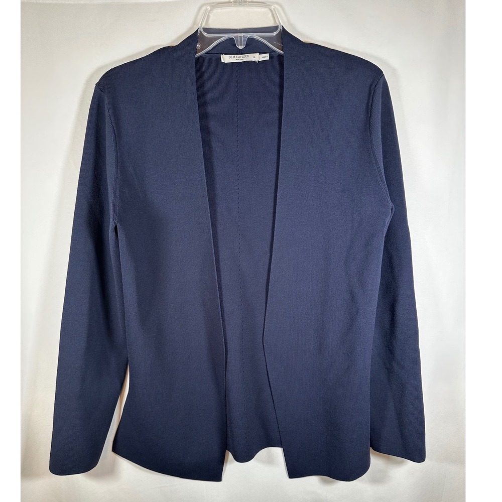 M.M.LaFleur The Woolf Jardigan Navy Blue Open Front Knit Blazer Sweater Large